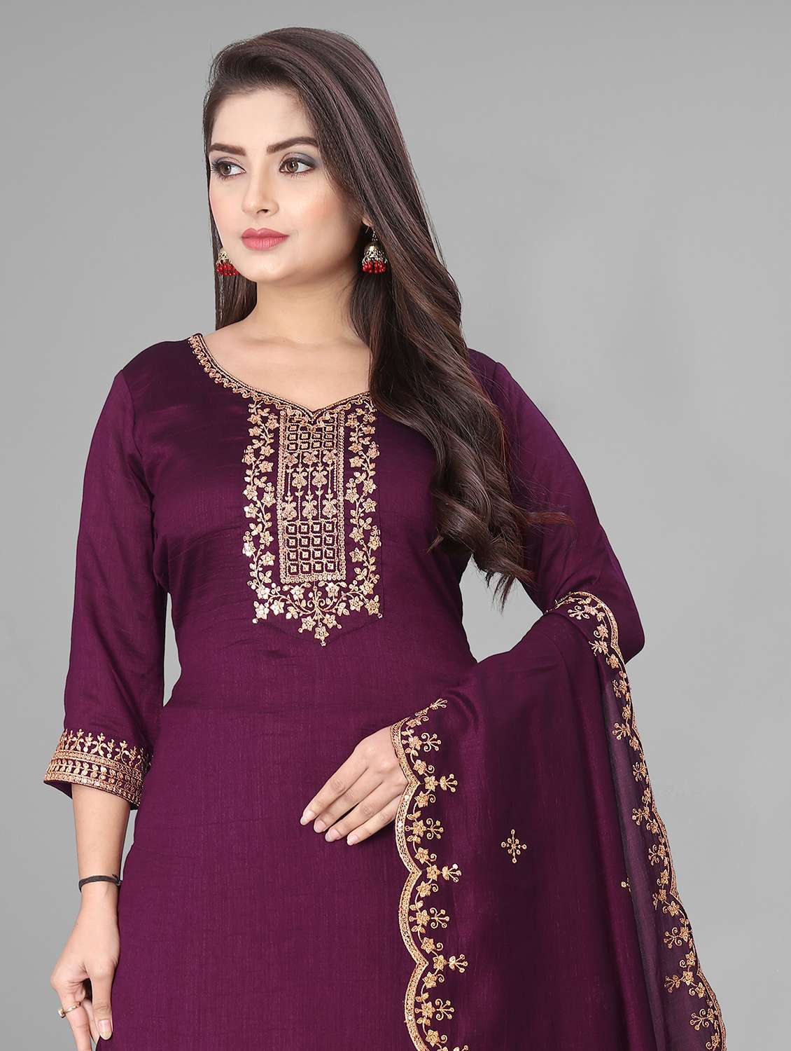 women embroidered three quarter sleeves kurta pant with dupatta set - 22602781 -  Standard Image - 1