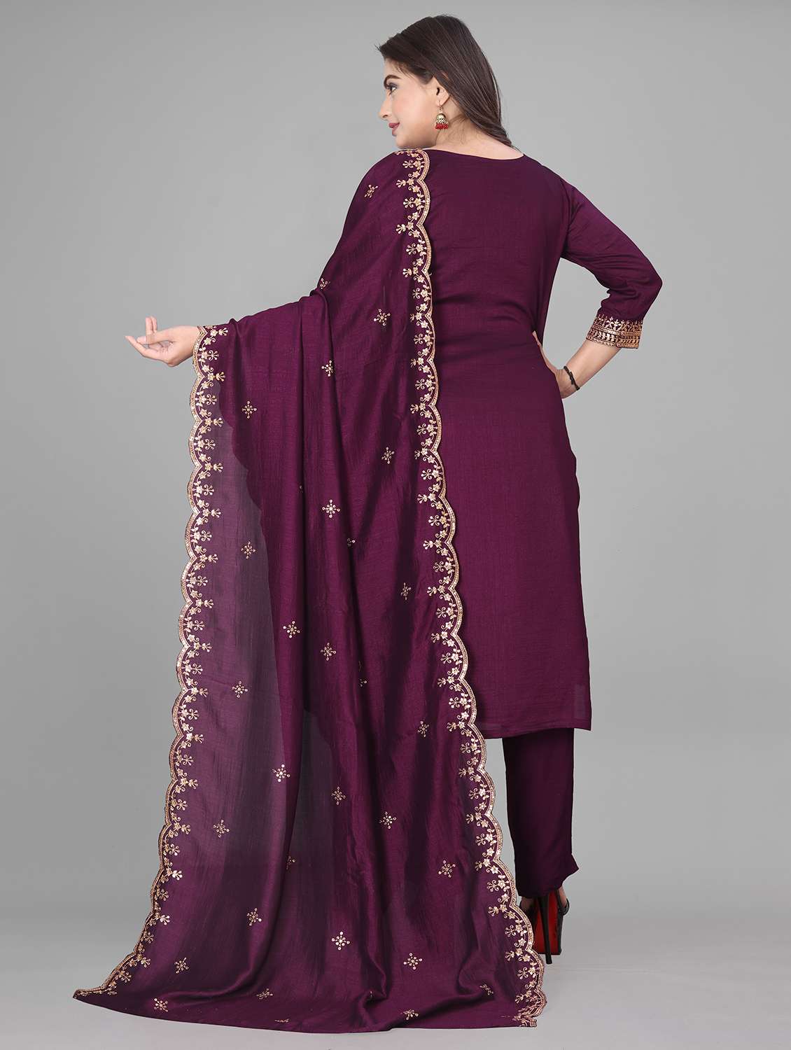 women embroidered three quarter sleeves kurta pant with dupatta set - 22602781 -  Standard Image - 4