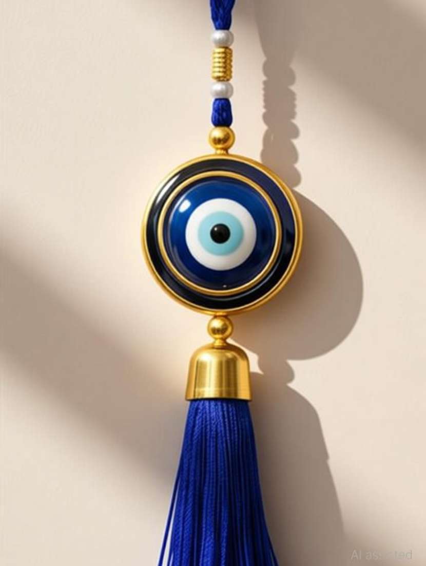 blue evil eye hanging with tassel - 22602806 -  Standard Image - 1