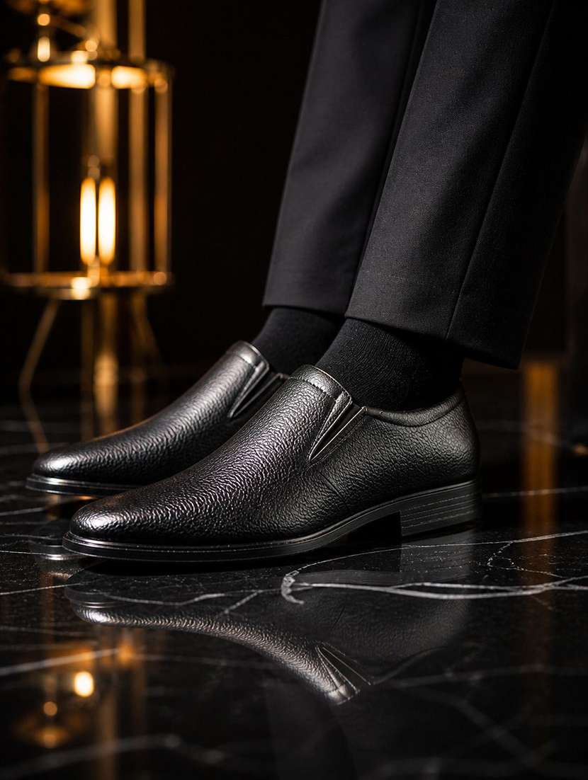 men textured slip on formal shoes - 22602885 -  Standard Image - 4