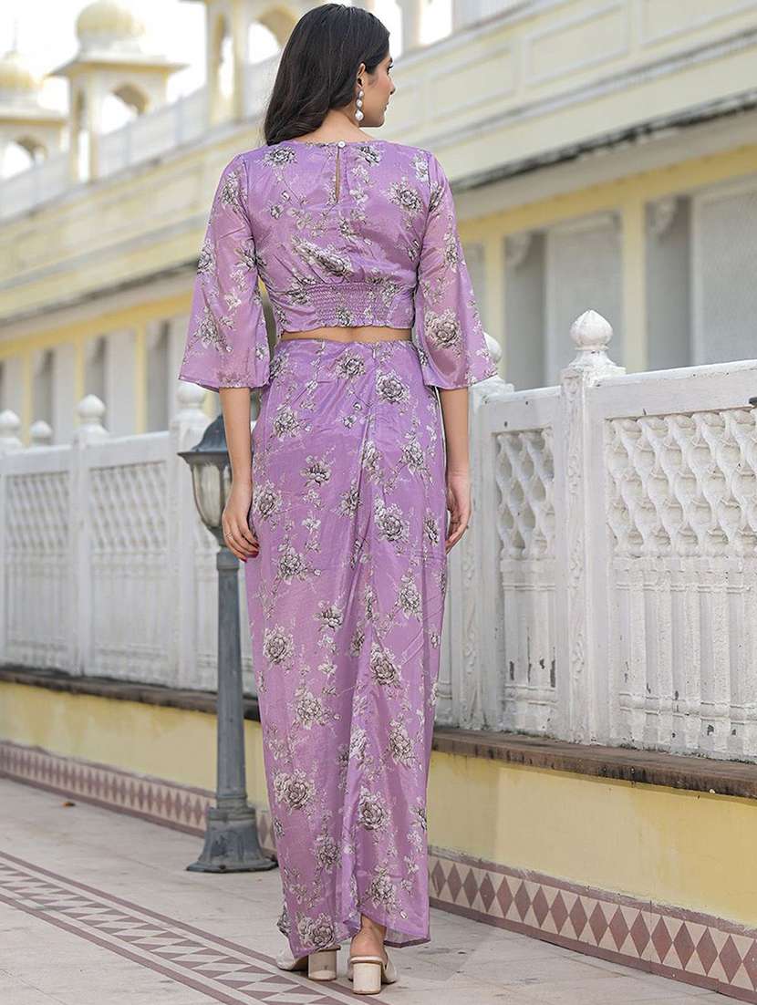 women printed three quarter sleeves fusion set - 22603004 -  Standard Image - 4