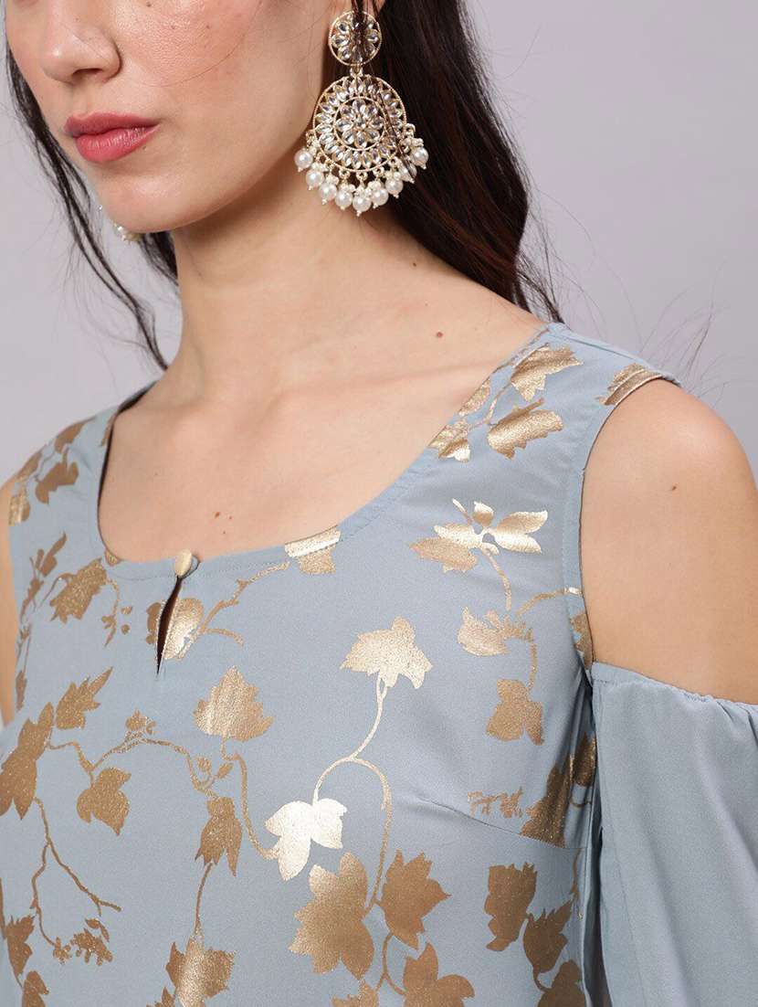 women printed cold shoulder flared kurta - 22603042 -  Standard Image - 1