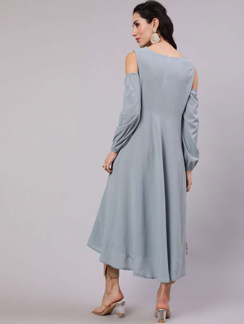 women printed cold shoulder flared kurta - 22603042 -  Standard Image - 4