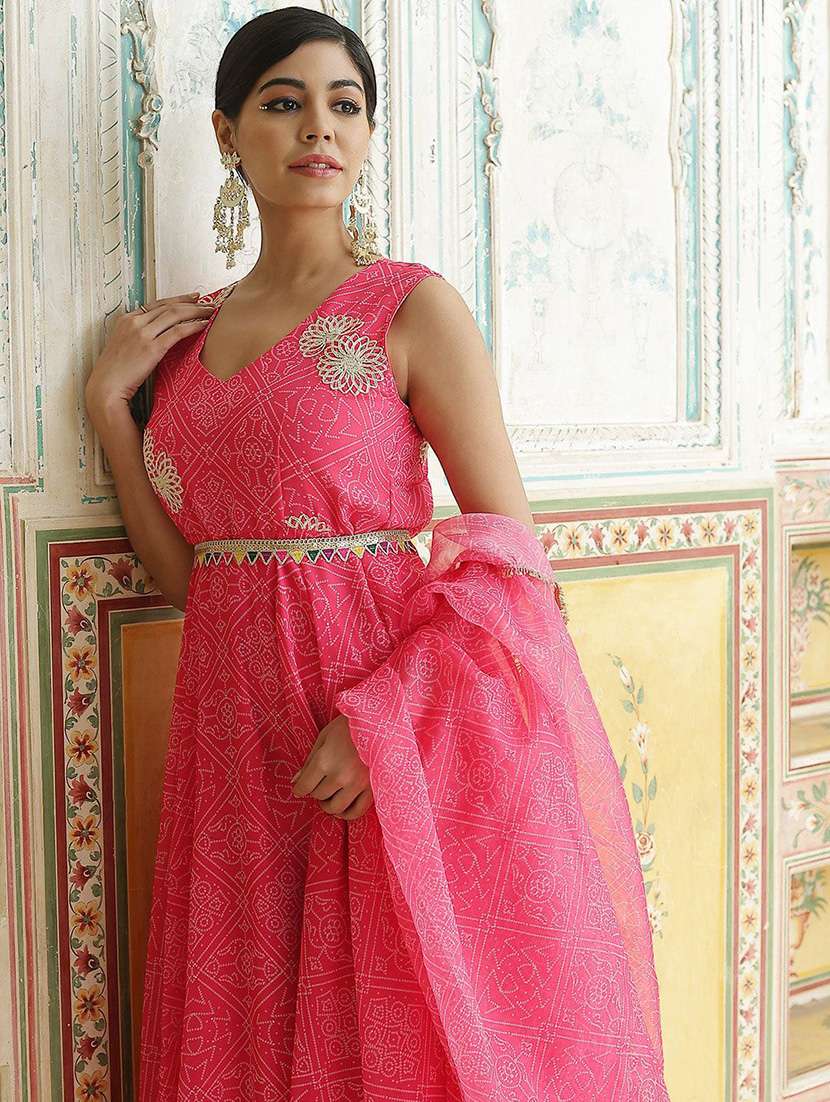 women printed sleeveless kurta dupatta set - 22603044 -  Standard Image - 1