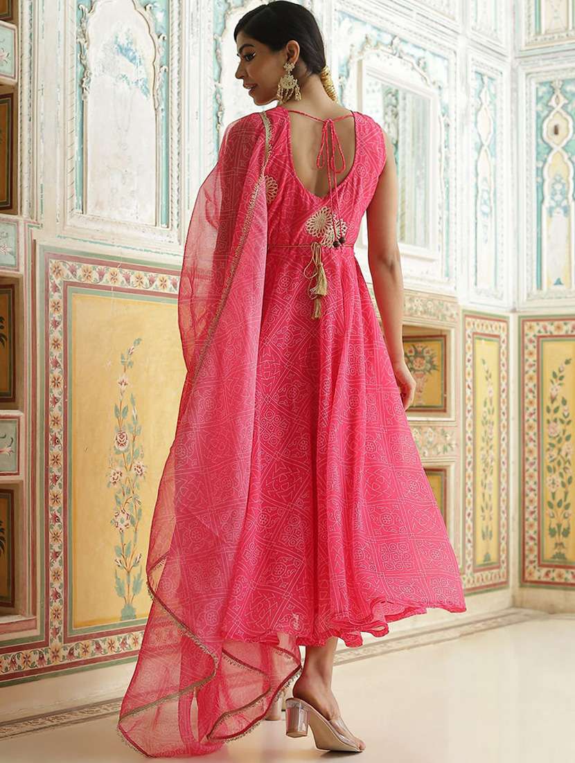 women printed sleeveless kurta dupatta set - 22603044 -  Standard Image - 4