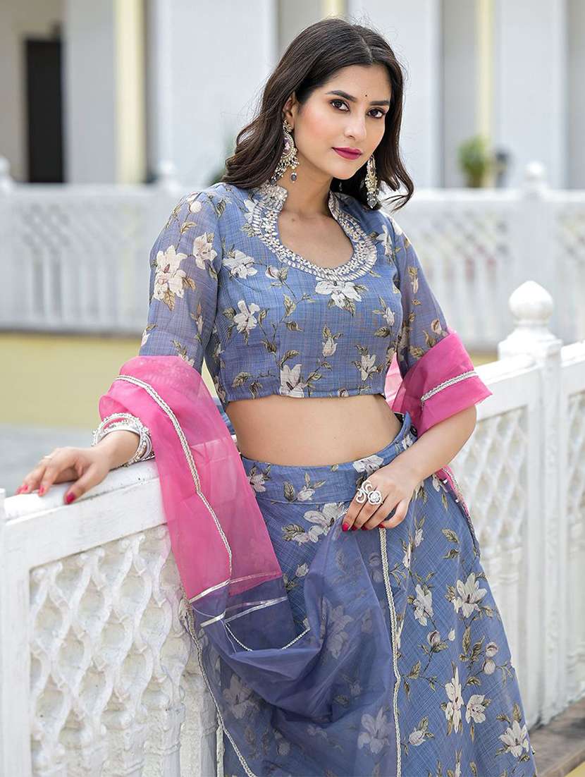 women printed short sleeves lehenga choli set - 22603102 -  Standard Image - 1