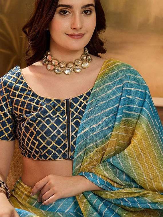 women leheriya printed short sleeves lehenga choli set - 22603116 -  Standard Image - 1