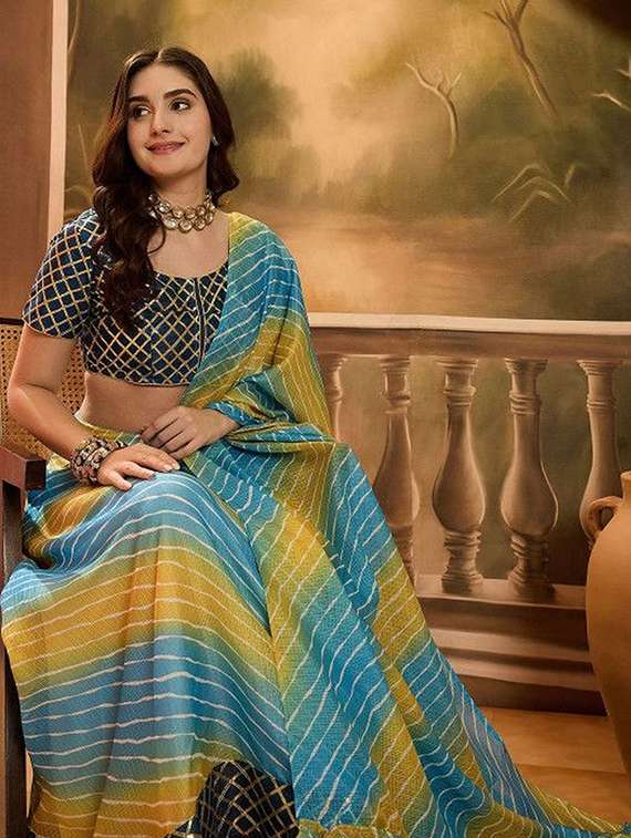 women leheriya printed short sleeves lehenga choli set - 22603116 -  Standard Image - 4
