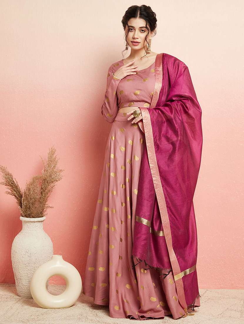 women printed long sleeves lehenga choli set