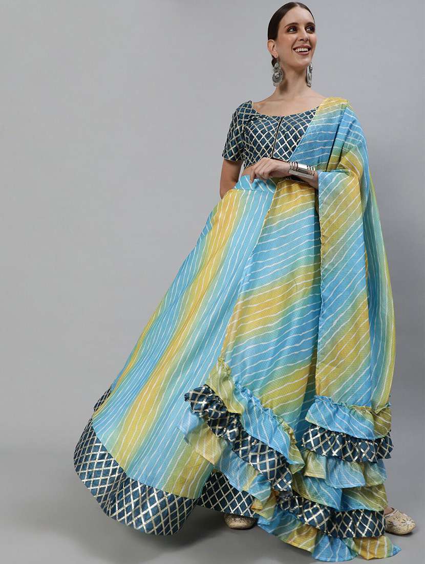 women printed short sleeves lehenga choli set