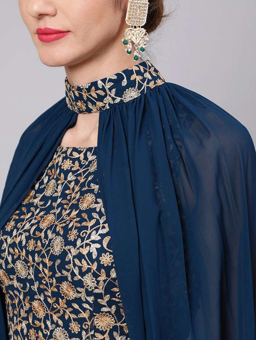 Women Embroidered Sleeveless Top And Skirt Set With Detachable Sleeves - 22603123 -  Standard Image - 1
