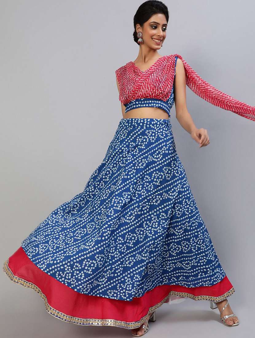 women printed sleeveless leehnga choli set