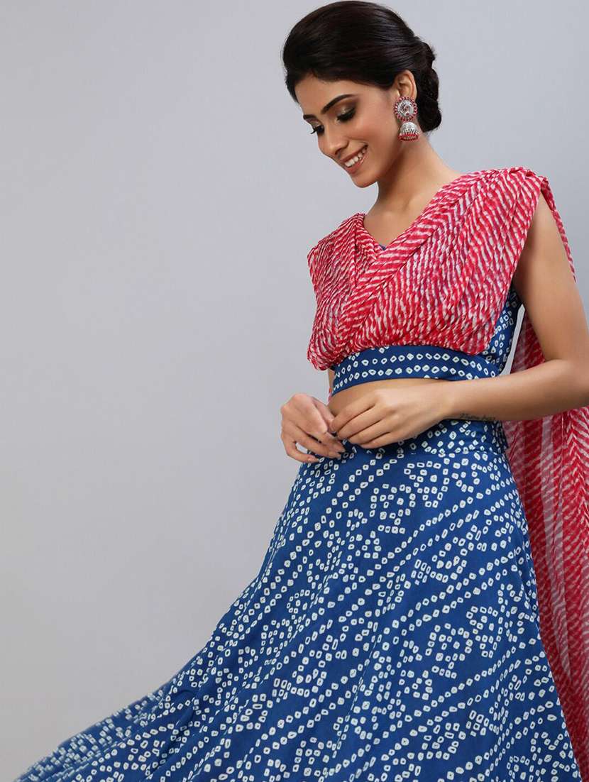 women printed sleeveless leehnga choli set - 22603127 -  Standard Image - 1