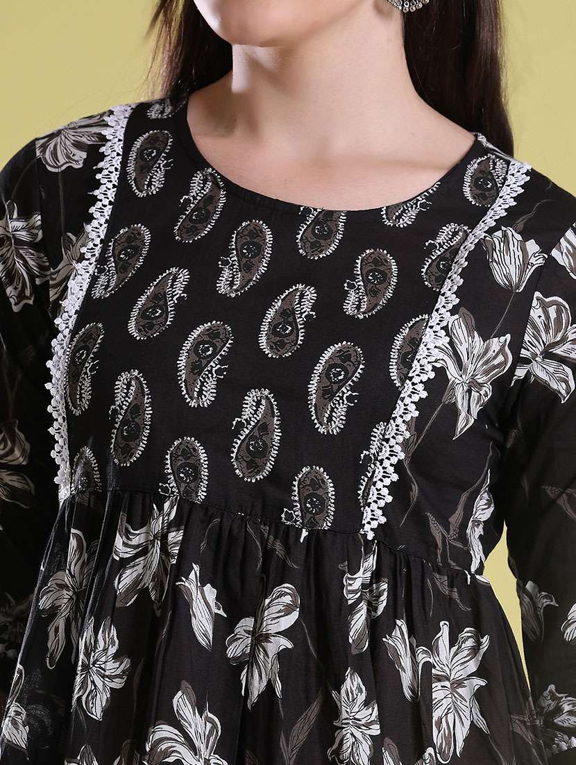 Women Printed Three Quarter Sleeves Flared Kurti - 22603424 -  Standard Image - 1
