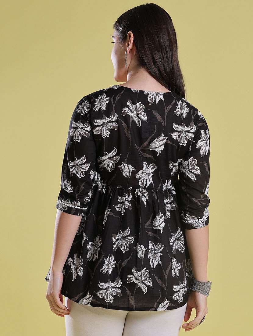 Women Printed Three Quarter Sleeves Flared Kurti - 22603424 -  Standard Image - 4