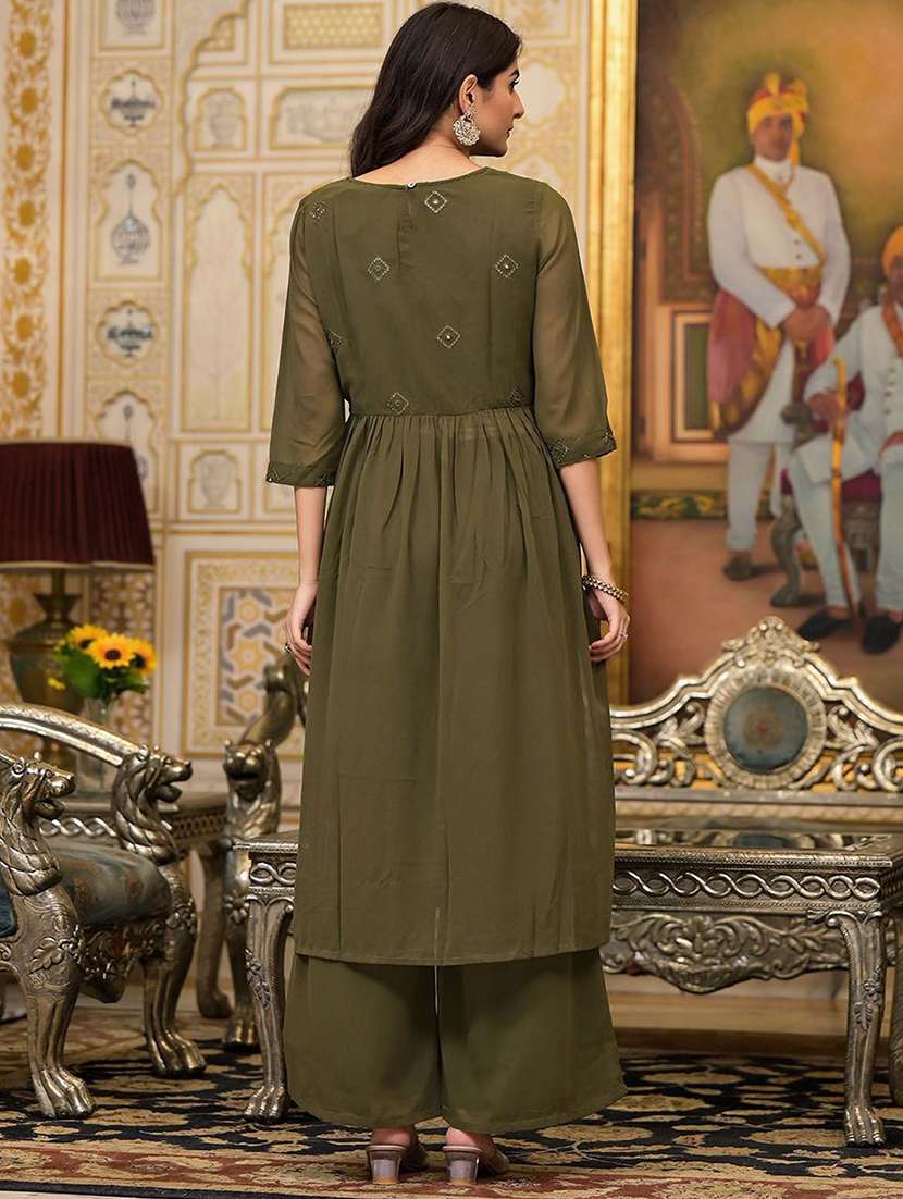 Women Embroidered Three Quarter Sleeves Kurta Palazzo Set - 22603478 -  Standard Image - 4