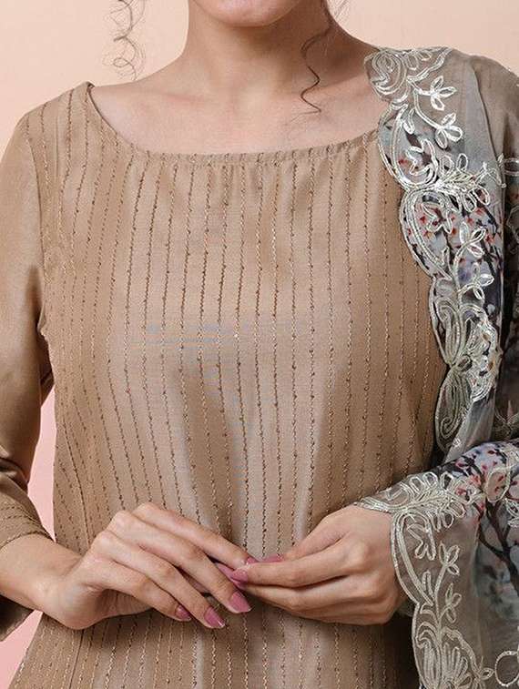 women embroidered three quarter sleeves kurta pant set with dupatta - 22603506 -  Standard Image - 1