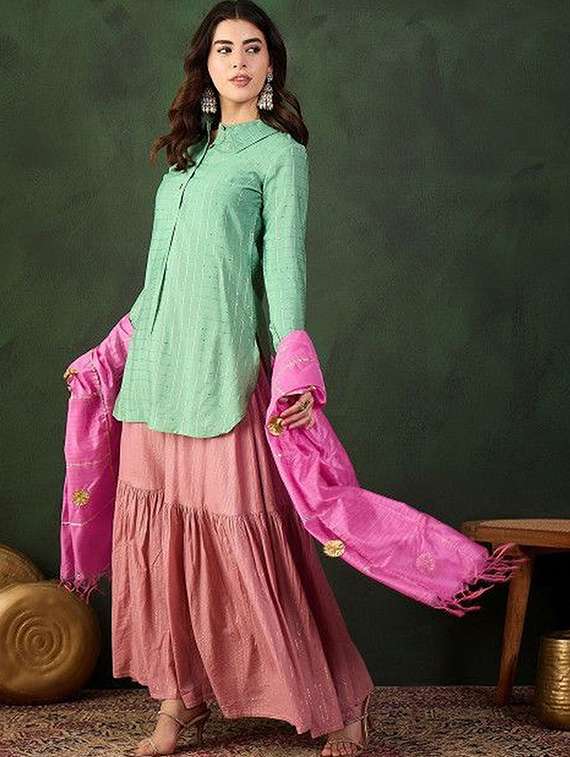 women self design long sleeves kurta skirt set with dupatta - 22603513 -  Standard Image - 1