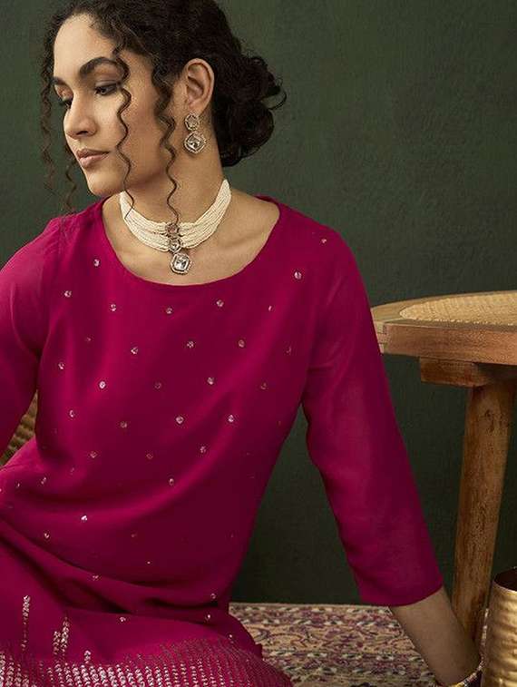 Women Embellished Three Quarter Sleeves Kurta Sharara Set - 22603539 -  Standard Image - 1