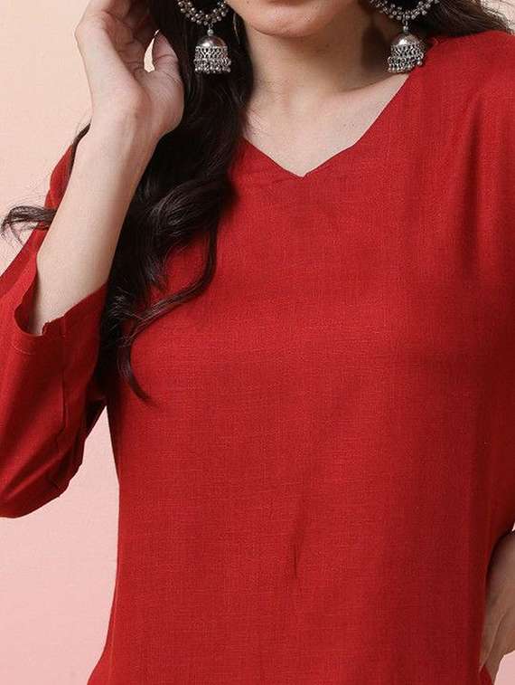 women solid three quarter sleeves kurta pant set - 22603560 -  Standard Image - 1