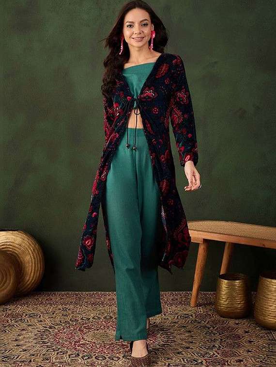 women printed long sleeves fusion set