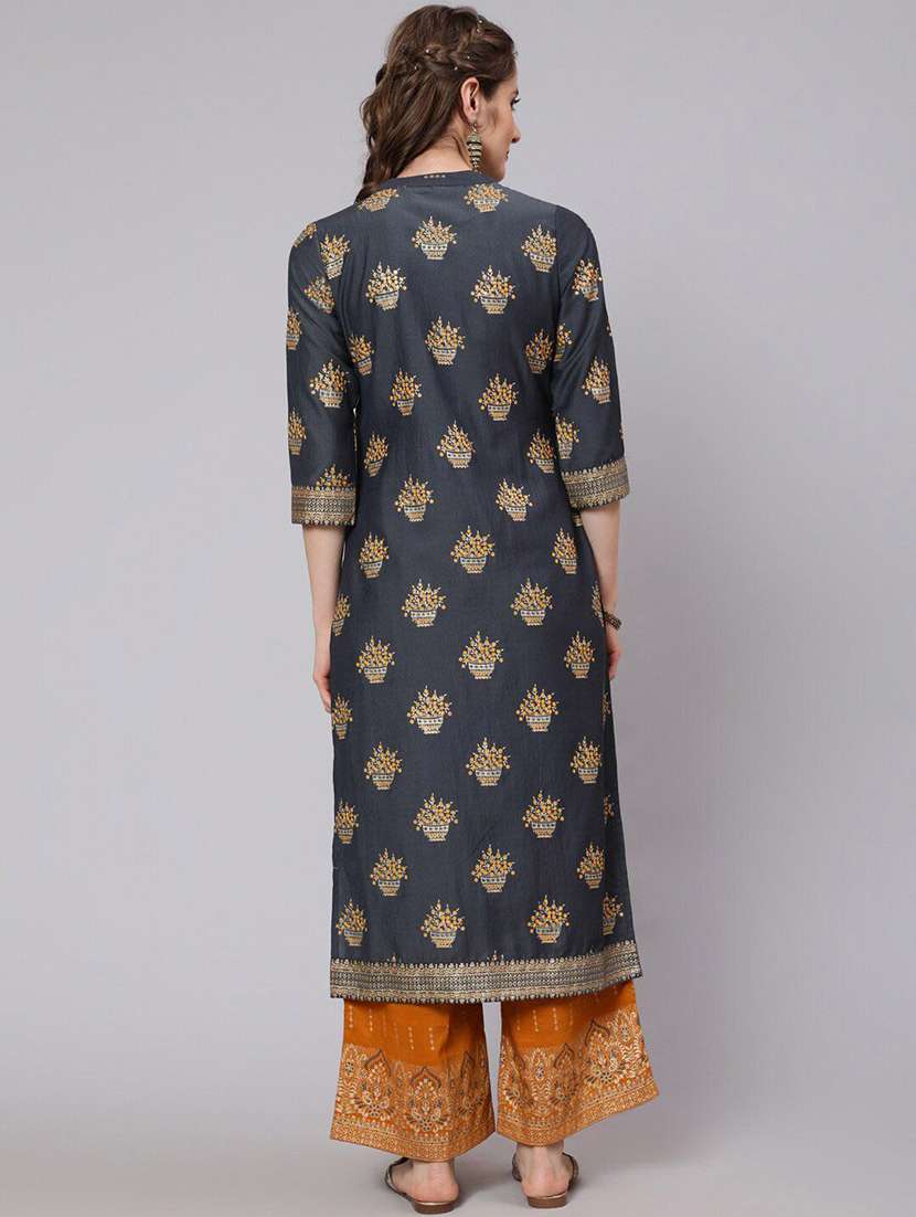 Women Printed Three Quarter Sleeves Kurta Pant Set - 22603587 -  Standard Image - 4