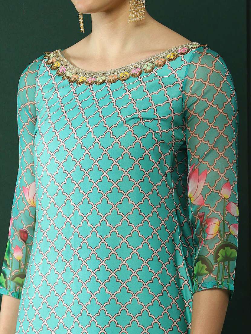 women printed three quarter sleeves kurta pant set with dupatta - 22603627 -  Standard Image - 1