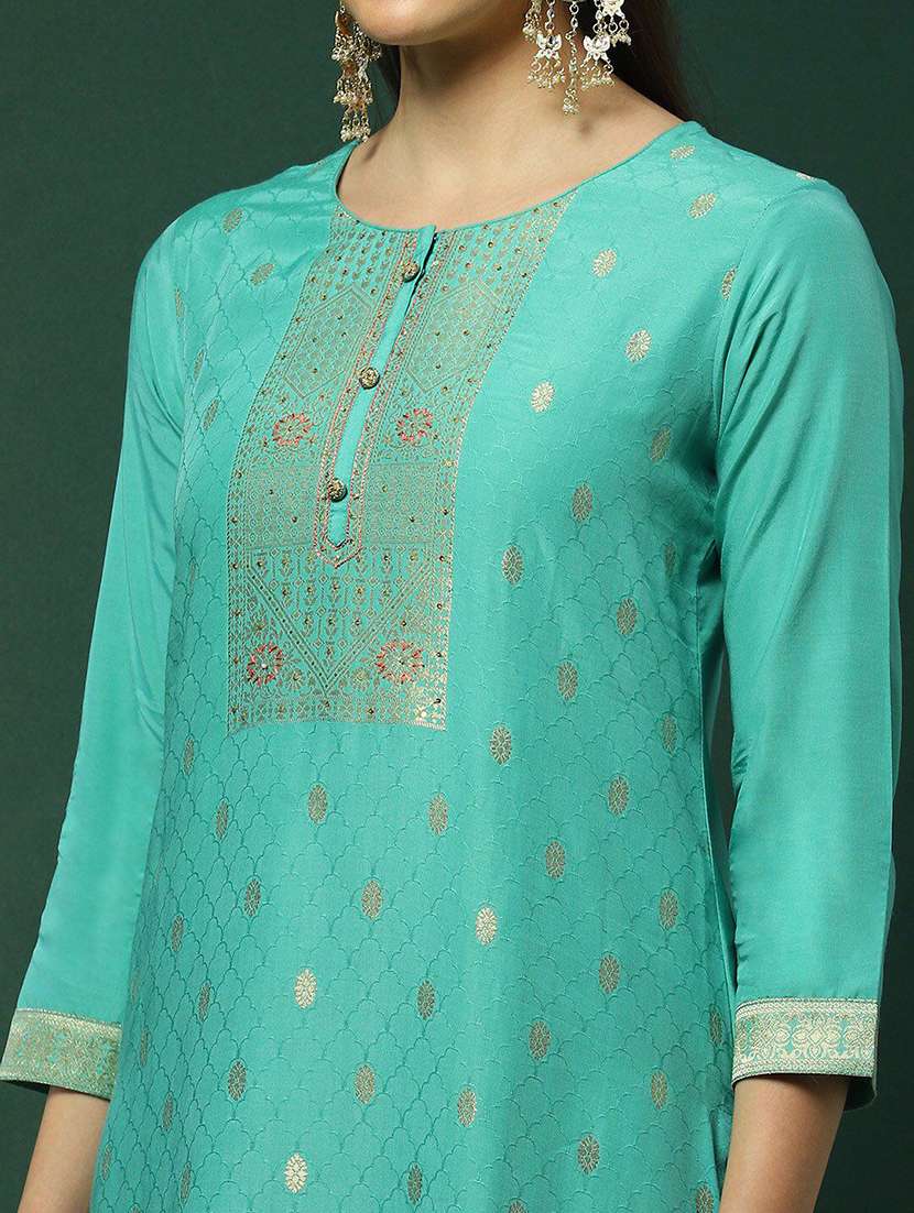women self design three quarter sleeves kurta pant set with dupatta - 22603628 -  Standard Image - 1