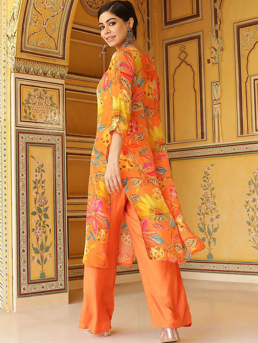 women printed three quarter sleeves kurta pant set - 22603631 -  Standard Image - 4