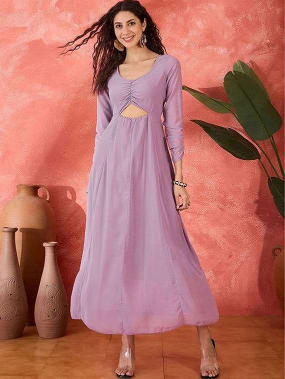 women solid three quarter sleeves fit and flare dress