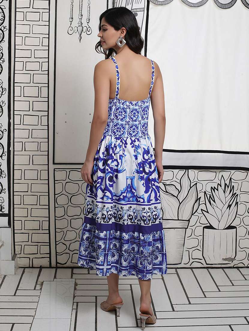 women printed shoulder strap tiered dress - 22603668 -  Standard Image - 4