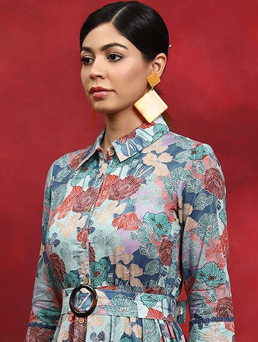 women printed three quarter sleeves fit and flare dress - 22603708 -  Standard Image - 1