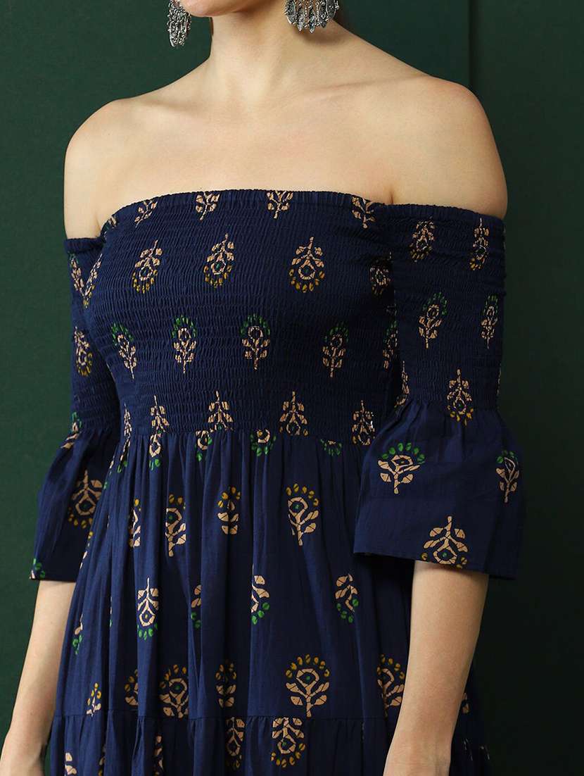 Women Printed Off Shoulder Fit And Flare Dress - 22603710 -  Standard Image - 1