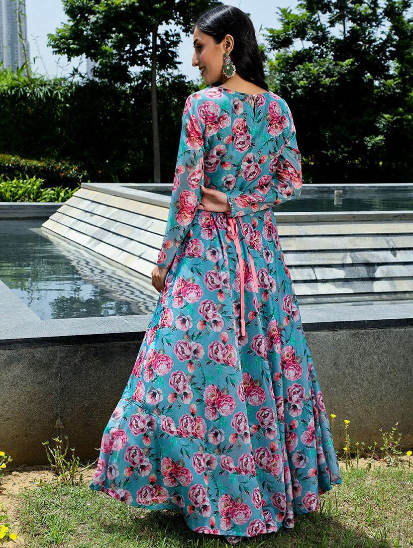 women floral printed long sleeves fit and flare dress - 22603714 -  Standard Image - 4