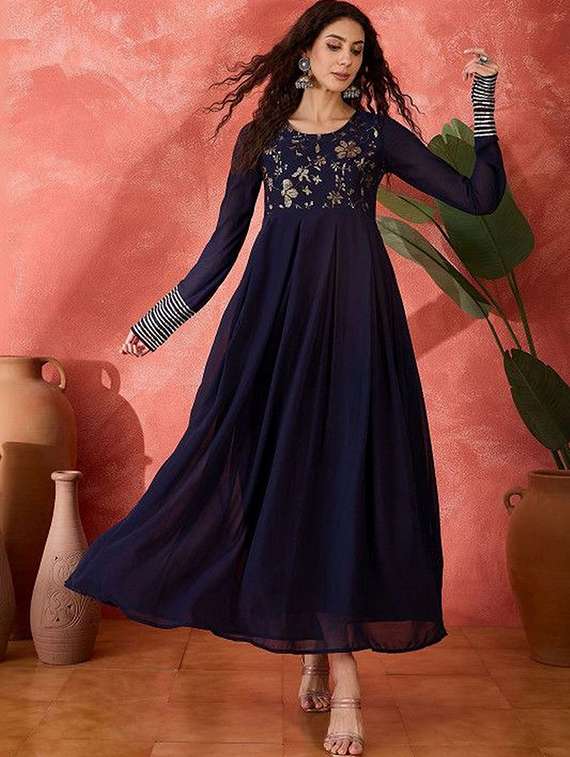women embroidered long sleeves anarkali dress
