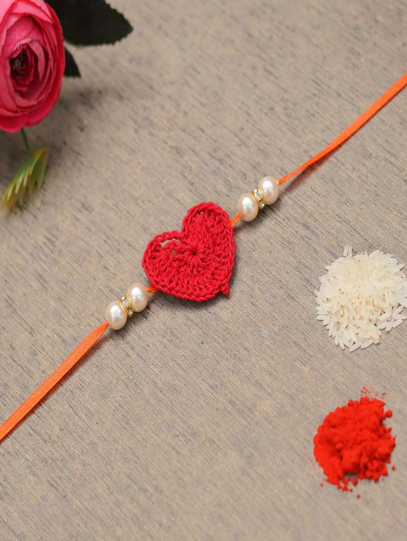 the magic wand cute heart applique pearl detailing handmade crochet rakhi - 22603842 -  Standard Image - 1