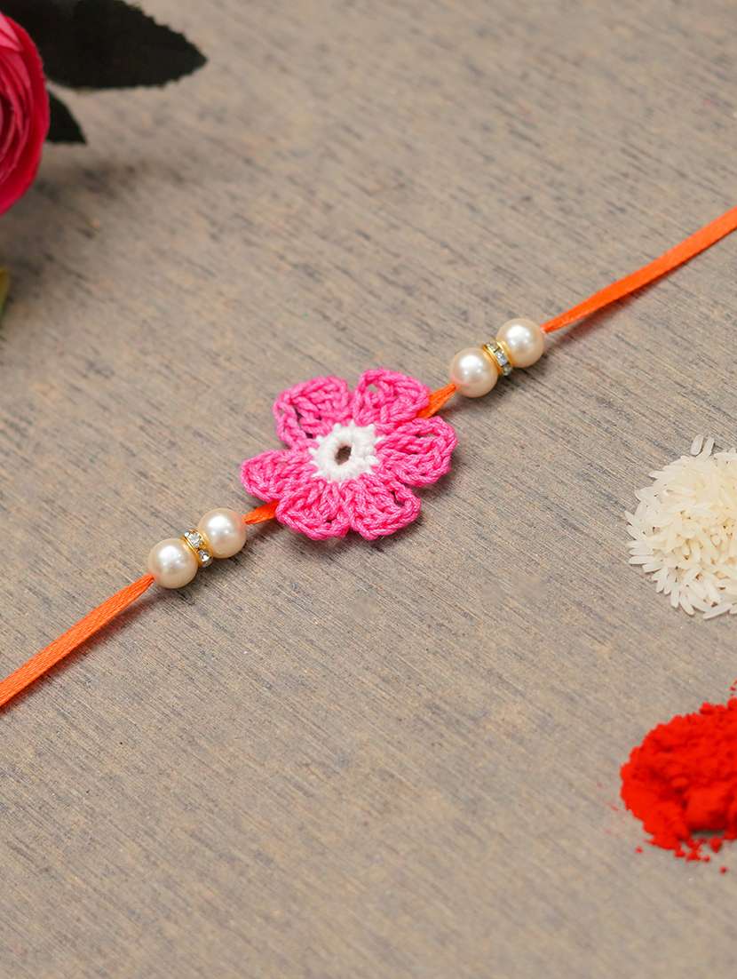 the magic wand cute heart applique pearl detailing handmade crochet rakhi - 22603844 -  Standard Image - 1