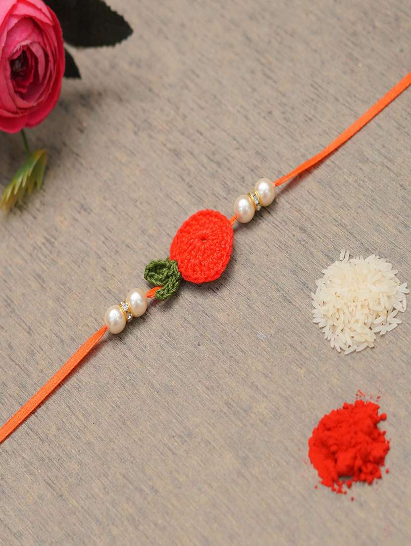 the magic wand cute heart applique pearl detailing handmade crochet rakhi - 22603847 -  Standard Image - 1