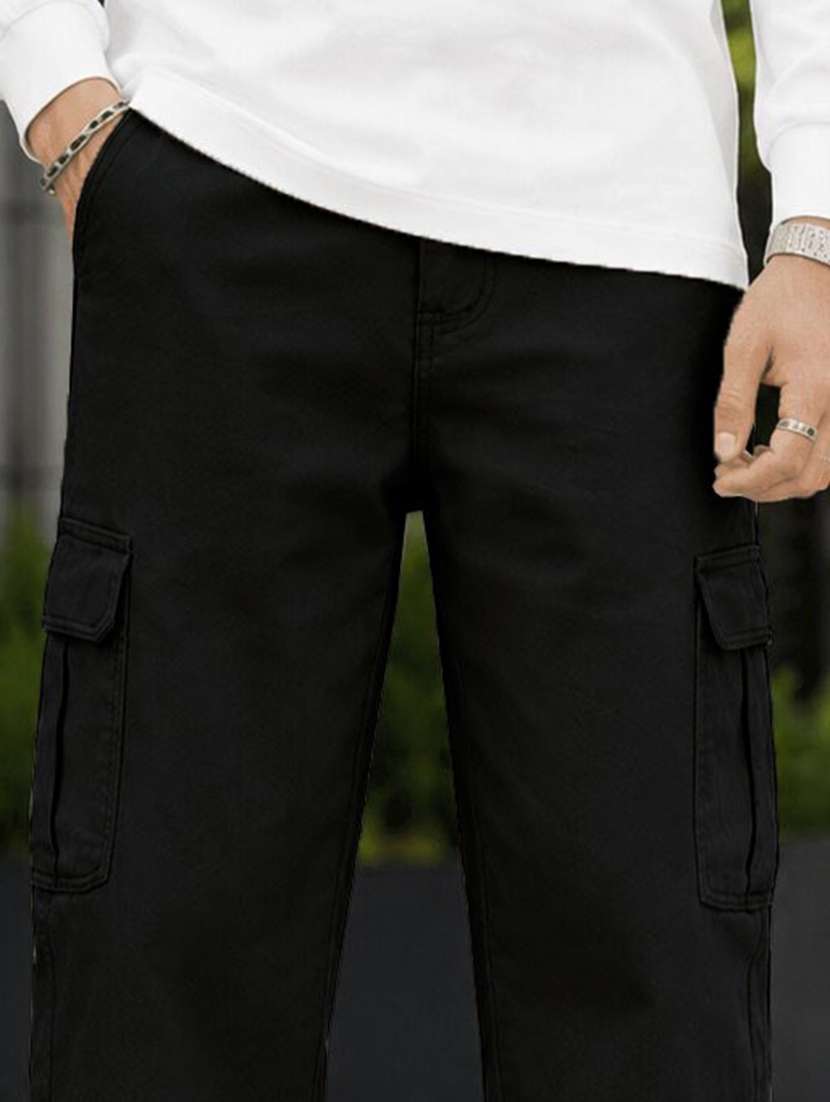 men solid mid rise relaxed fit cargo pant - 22603848 -  Standard Image - 1