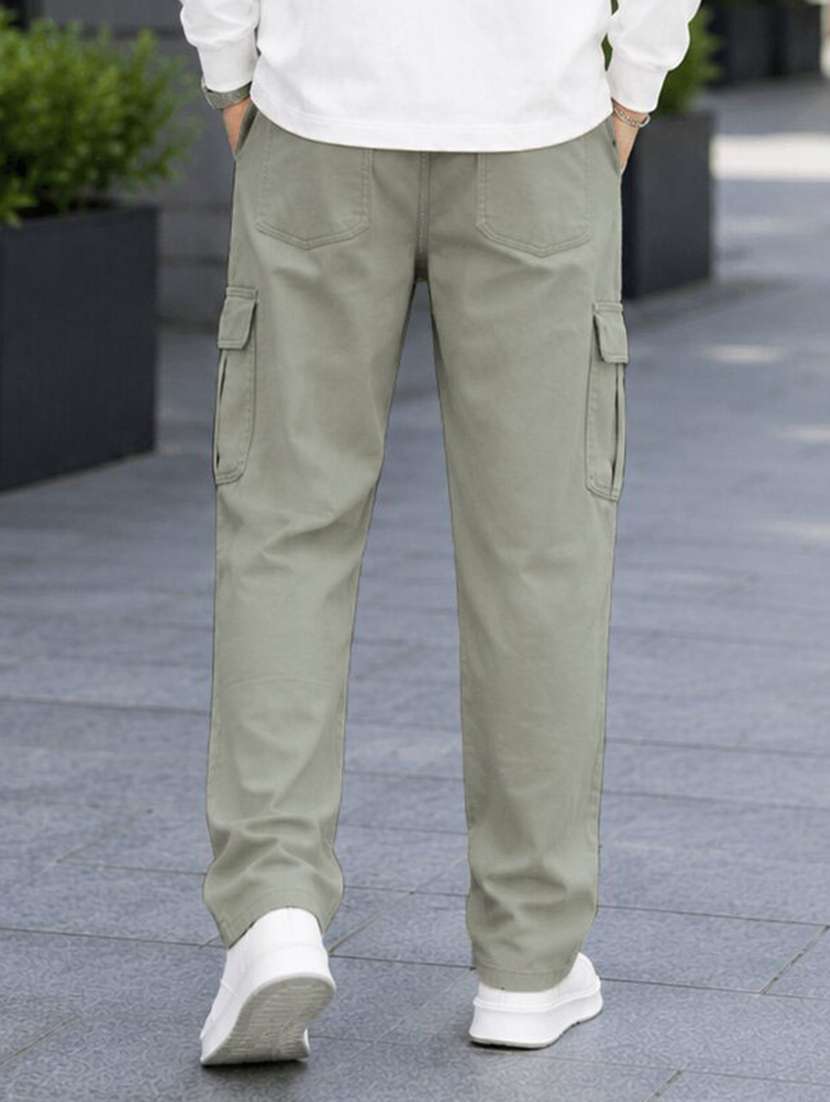 Men Solid Mid Rise Relaxed Fit Cargo Pant - 22603851 -  Standard Image - 4