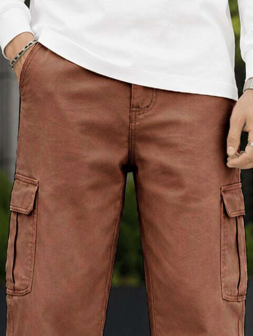 men solid mid rise relaxed fit cargo pant - 22603852 -  Standard Image - 1