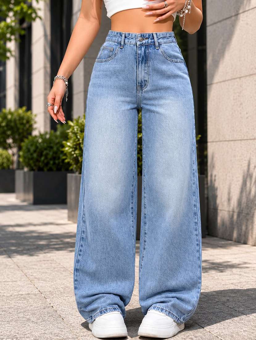 women washed high rise baggy jeans - 22603859 -  Standard Image - 1