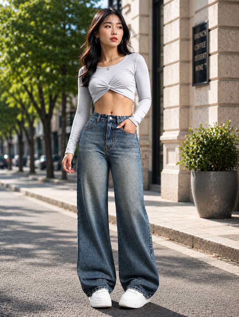 women washed high rise baggy jeans - 22603860 -  Standard Image - 4