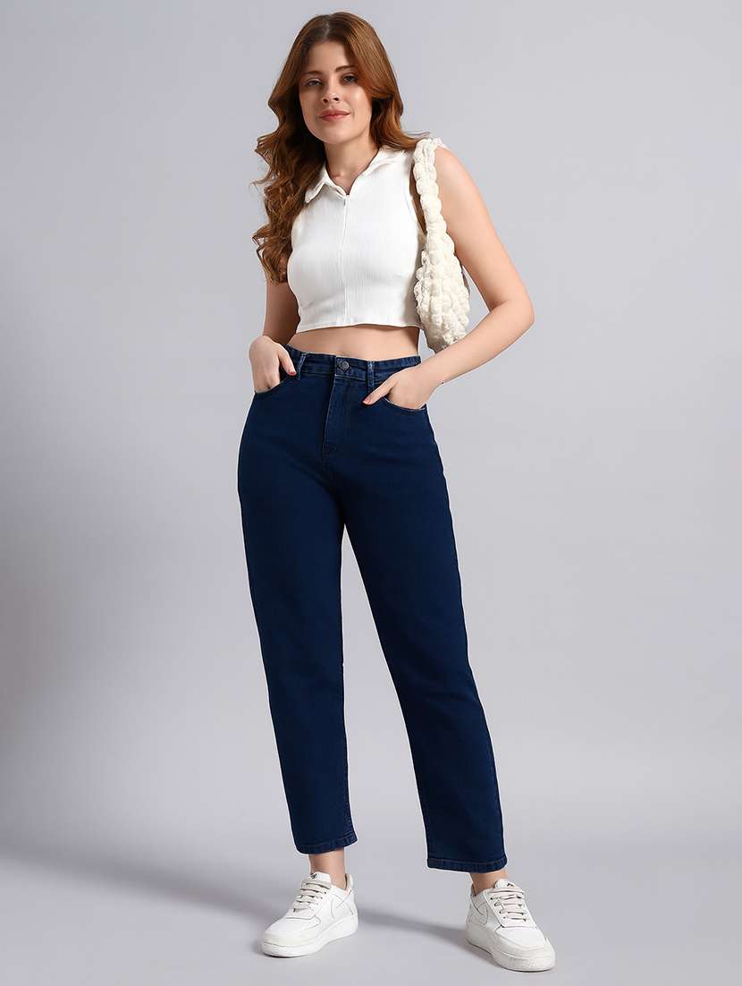 women solid high rise mom fit jeans - 22603863 -  Standard Image - 4