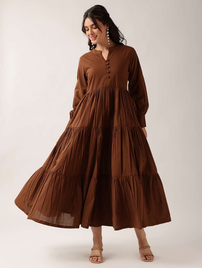 Women Solid Long Sleeves Tiered Dress - 22604032 -  Standard Image - 1