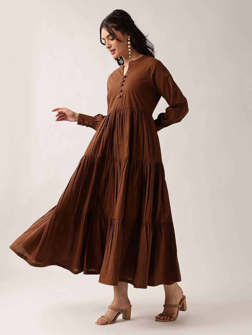 Women Solid Long Sleeves Tiered Dress - 22604032 -  Standard Image - 4