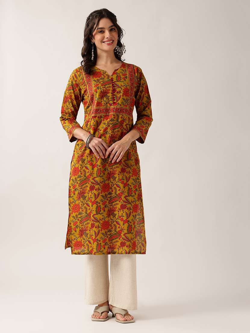 women printed three quarter sleeve straight kurta - 22604035 -  Standard Image - 1