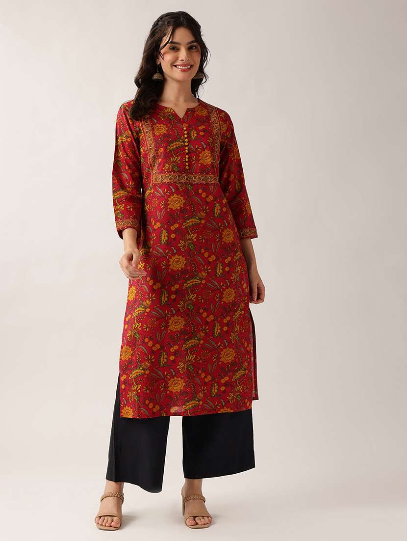 women printed three quarter sleeve straight kurta - 22604036 -  Standard Image - 1