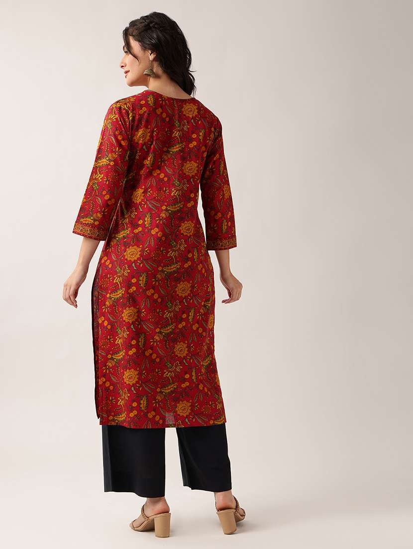 women printed three quarter sleeve straight kurta - 22604036 -  Standard Image - 4
