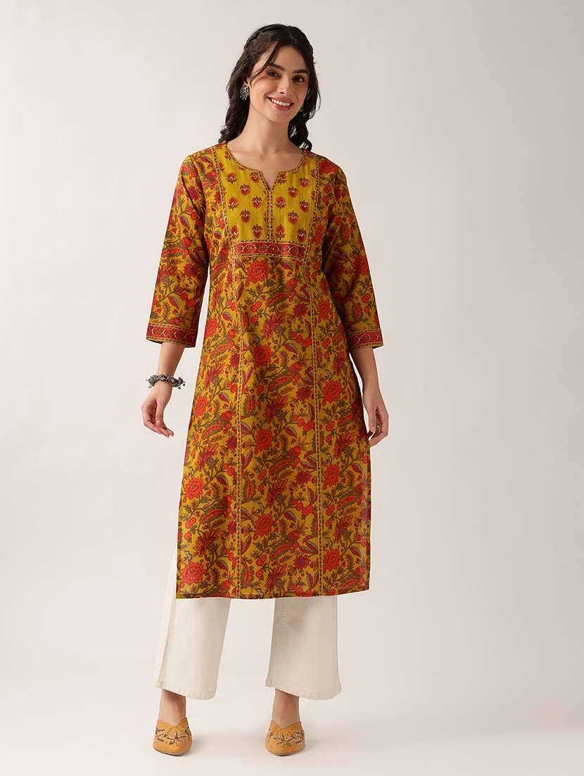 women printed three quarter sleeve straight kurta - 22604038 -  Standard Image - 1